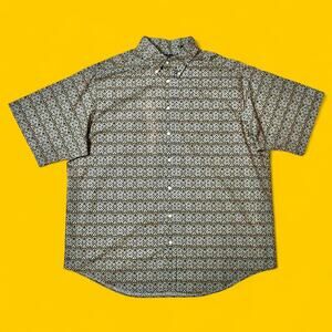 Roundtree & Yorke 2XT Brown Geometric Print Button-Up Shirt